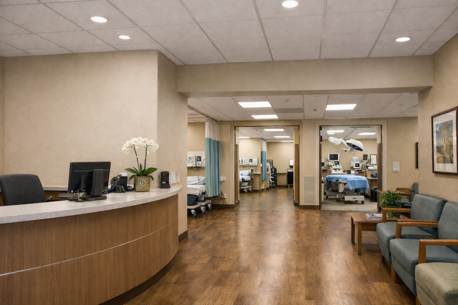 Ambulatory surgery center lobby and procedure suite entrance.